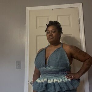 Handmade Crochet Halter Top in Blue and White